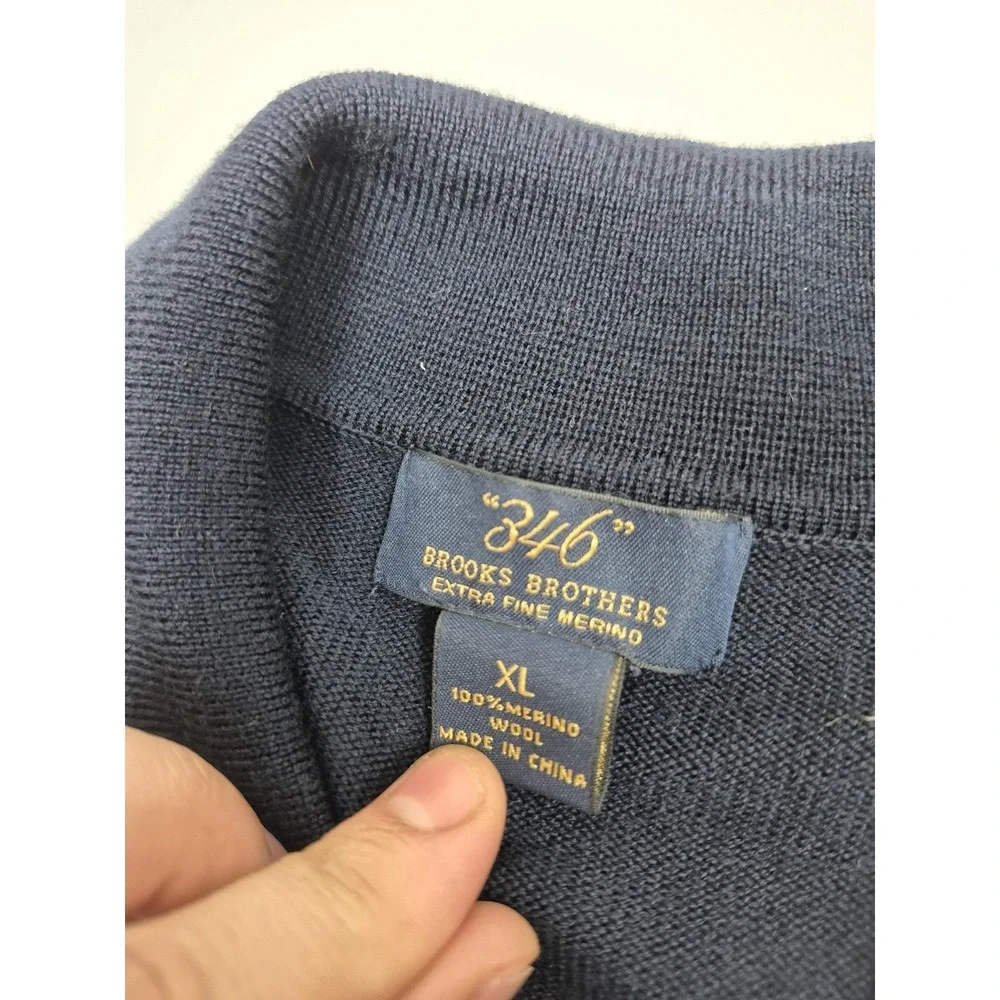 Brooks Brothers 346 Sweater Mens XL Blue Merino Wool Polo Collared Knit FLAW